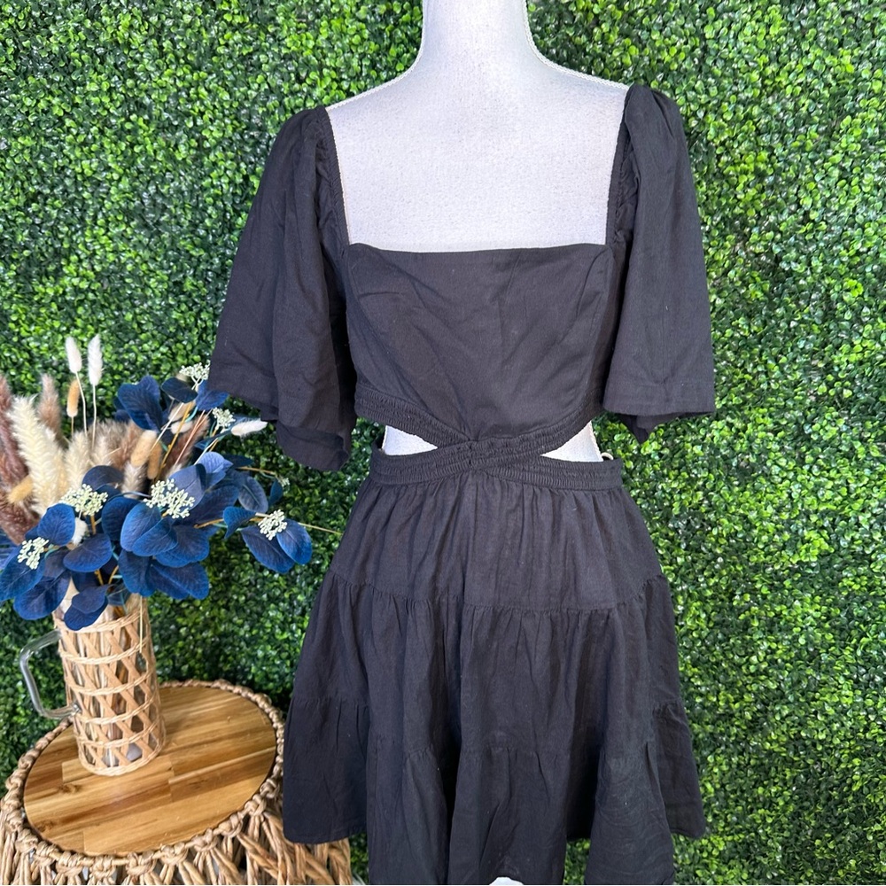 NWT Free People Cross‎ Of Sunlight Mini Dress Cutout Waist  Black linen blnd - Picture 10 of 14